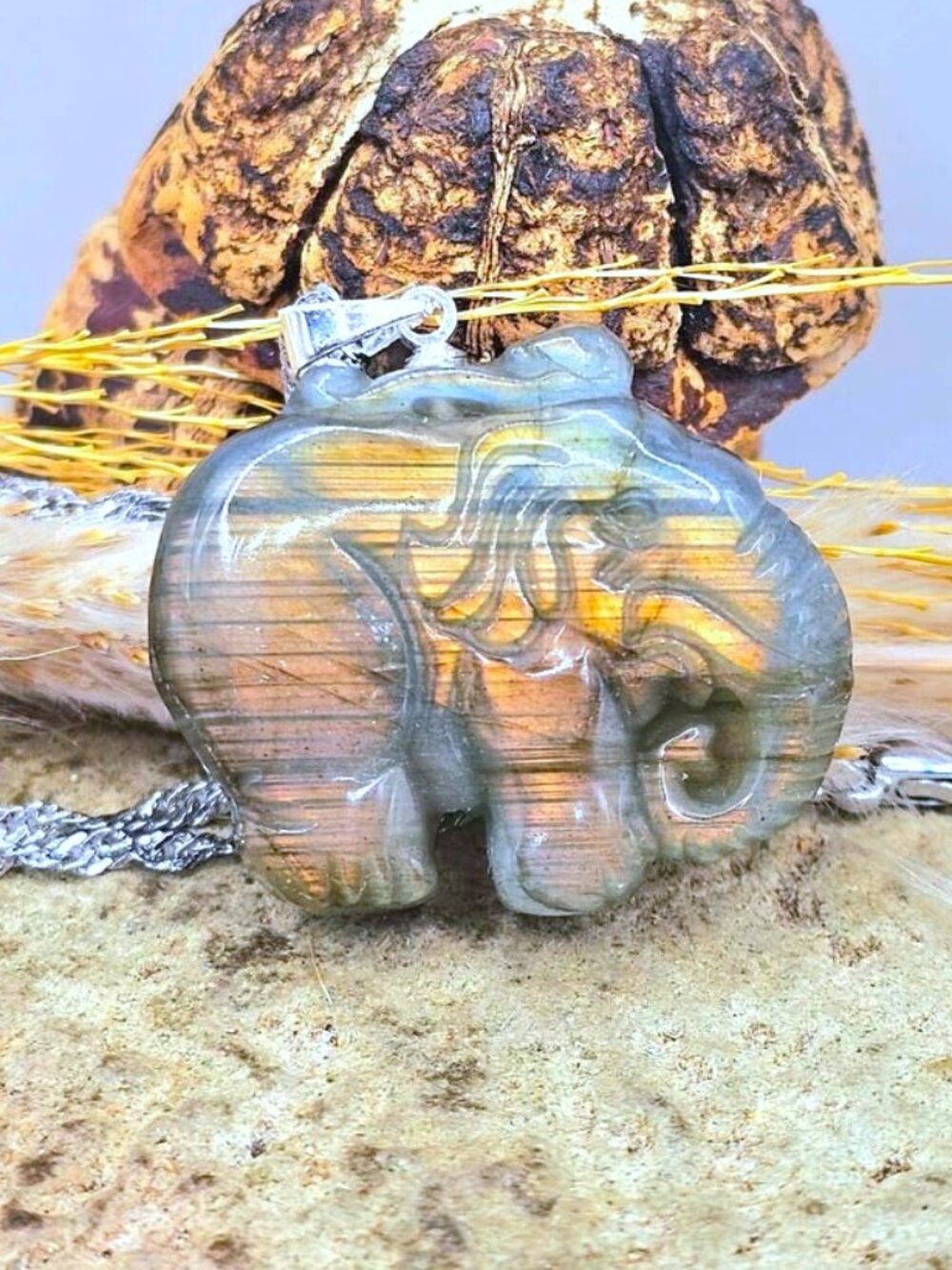 Natural Labradorite Flashy Elephant Pendant Necklace